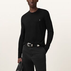 🔥 ALL SAINTS Merino Crew Neck Ramskull Sweater - Black - Slim Fit 🔥